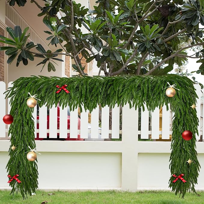 Christmas Garlands 6FT Norfolk Pine Garland 2 PCS Realistic Artificial Faux Greenery Garlands for Mantle Holiday Indoor Outdoor Fireplace Window Stairs Winter Christmas Decorations