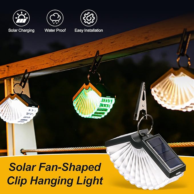 2 pcs Solar Fan-Shaped Clip Hanging Light Outdoor Courtyard Landscape Decoration Hanging Light Atmosphere Night Light Suitable for Outdoor Staircase Step Garden Courtyard Terrace Railing Decoration