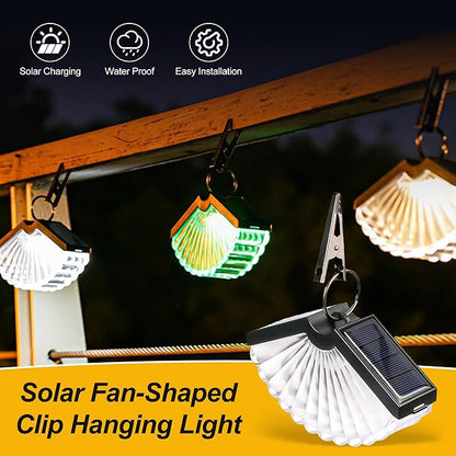 2 pcs Solar Fan-Shaped Clip Hanging Light Outdoor Courtyard Landscape Decoration Hanging Light Atmosphere Night Light Suitable for Outdoor Staircase Step Garden Courtyard Terrace Railing Decoration