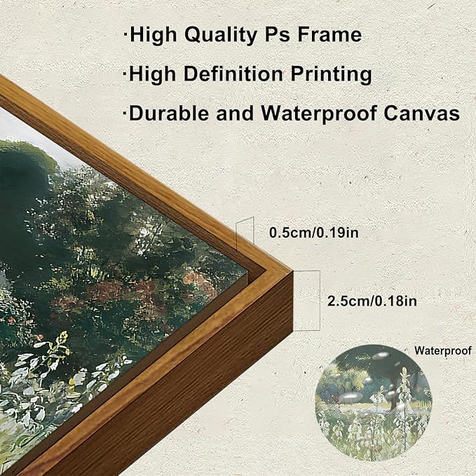 KBKBART Framed Canvas Wall Art, Vintage Meadow with Flowers Oil Painting, Classical Canvas Artwork Decor, Scenery Wall Art Prints for Bedroom Living Room, Bathroom Decor, Gallery, Gifts for Friends or Family (12"x16")