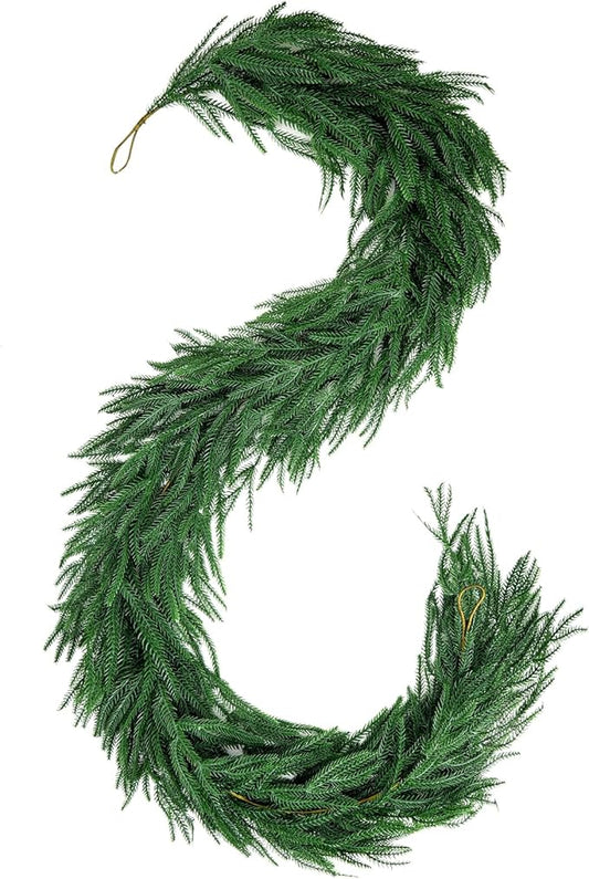 6FT Christmas Garland,Flexible Greenery Artificial Norfolk Pine Garland for Fireplace Mantel Staircase Front Door Table Centerpiece, Indoor Outdoor Holiday Decor with Realistic Pine Needles (1)