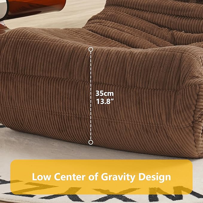 N&V Fireside Chair Mid Century Armless Floor Sofa Corduroy Lounge Chair Foam Accent Chair, Frost Grey