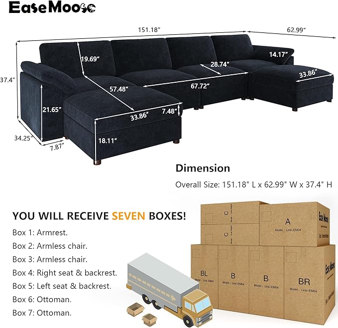 EASE MOOSE Oversized Modular Sectional Sofa, FSC Certified Extra Large U Shape Sectional Cloud Couch,Comfty Deep Modular Sofa with Ottoman