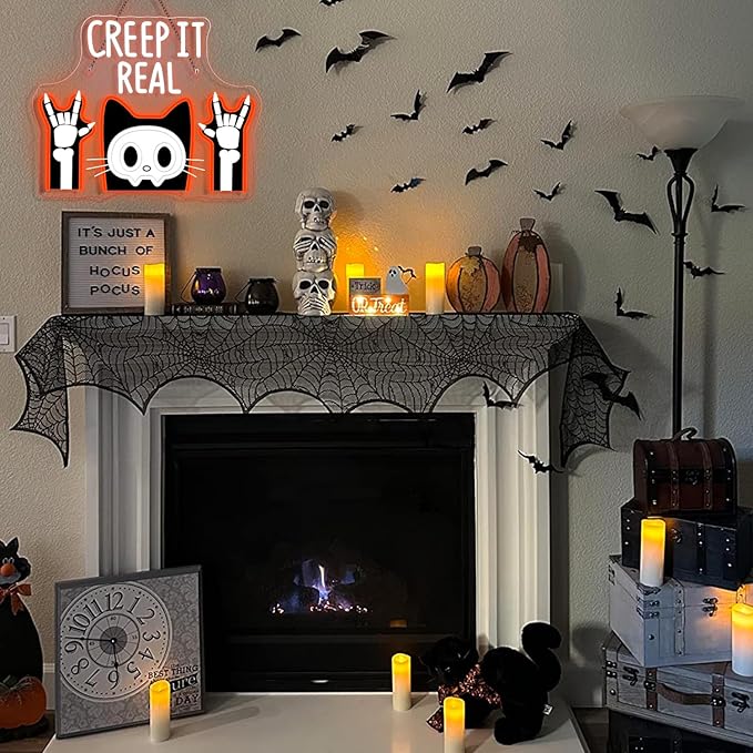 Lucunstar Creep It Real Neon Sign Halloween Led Sign For Wall Decor Scary Led Light For Halloween Decor Spooky Theme Party USB Powered 15.75x12.60in