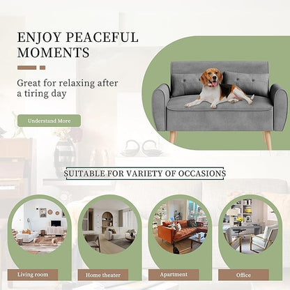 Vongrasig 47" Modern Loveseat Sofa Mid Century Linen 2 Seat Couch Tufted Tapered Legs, Light Gray