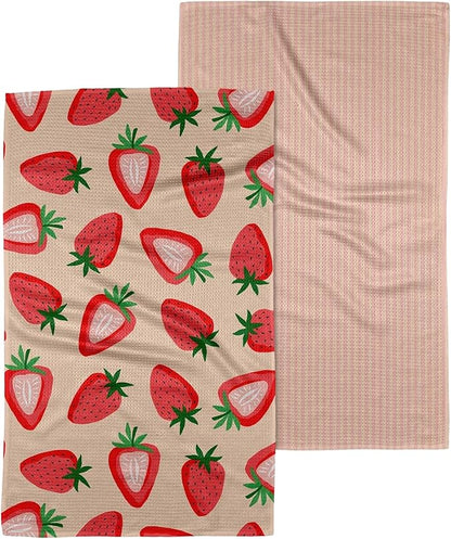 GEOMETRY Kitchen Towels Quick Dry Microfiber Premium Towel Strawberry Sunshine 2 Pack Set 18x30