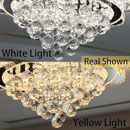 Modern Chandelier Living Room Glam Chandeliers Ceiling Light Fixture Remote Dimmable Lights 32 Inches Luxury Crystal Silver Light