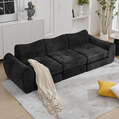 101.6" Modular Sectional Cloud Sofa,Floor Boneless Couch, 4-in-1 Folding Convertible Sofa Bed, Modular Cushion Couch,Suitable for Living Room,Bedroom and Recreation Room (Black)