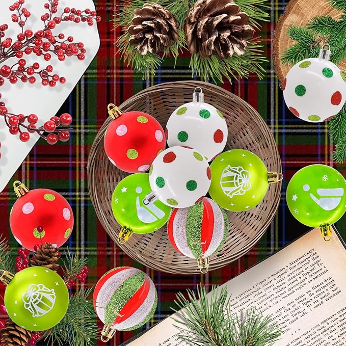 40PCS 2.36" Christmas Balls Ornaments, Plastic Christmas Tree Ornaments, Holiday Baubles, Hanging Decorations for Xmas Trees Holiday Party, Lime Green Baubles