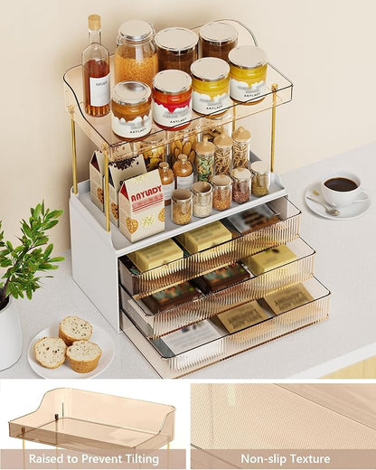 Bathroom Organizers and Storage, Makeup Organizer (Sturdy Durable Attractive), Ideal for Vanity, Countertop, Counter, Perfume, Skincare, Cabinet, Cosmetic, Dresser Organizer (Gold)