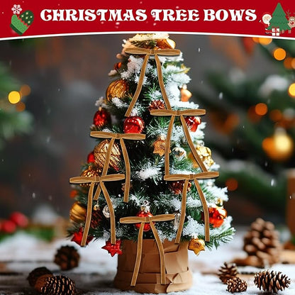 24 Pcs Velvet Bows for Christmas Tree, Elegant Khaki Christmas Tree Bows, 5”x7” Pre-Tied Velvet Ornaments for Wreaths Garland Gifts Holiday Décor, Khaki Ribbon Bows for Xmas(3/8”)