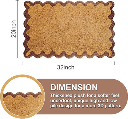 ORTIGIA Cute Scalloped Bath Mat, Fun Plush Microfiber Brown Bathroom Rugs Non Slip Washable Quick Dry Absorbent, Bath Rug for Shower Stall Vanities Kitchen Floor Entrance, 20x32
