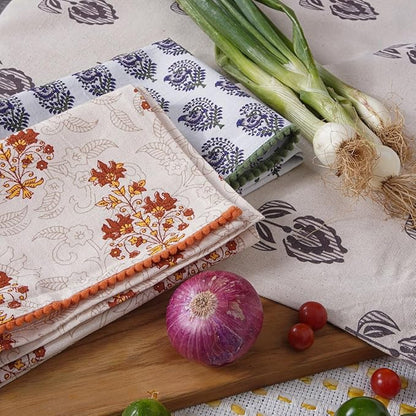 TARAN LIVING Printed Kitchen Dish Bar and Tea Towels Cotton, 18x28 inch with Trims, Cotton Dish Towel Sets (Multicolor Motif, Set of 3)