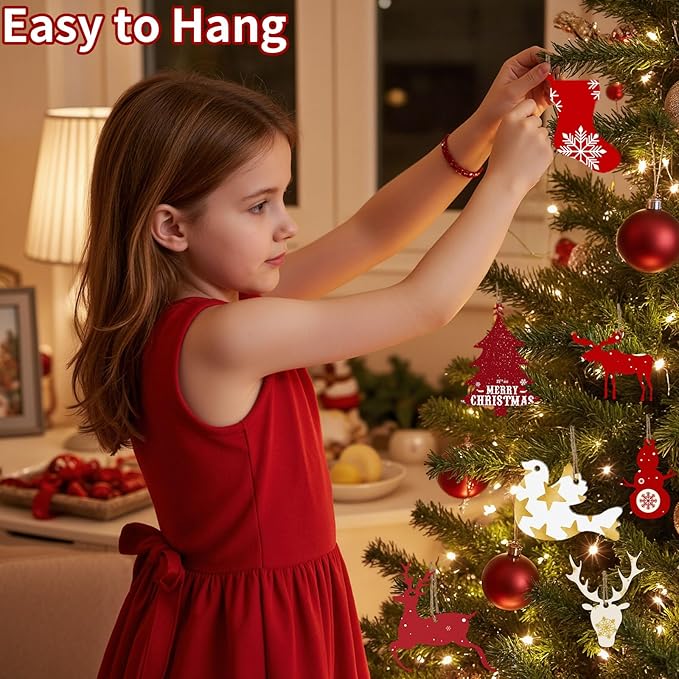 MACTING 45PCS Wooden Christmas Ornaments Unfinished Predrilled Natural Wood Slices DIY Blank Hanging Ornaments Kit for Crafts Centerpieces Christmas Tree Decorations, 9 Styles