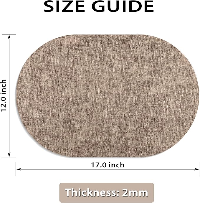 Placemats Set of 6 Non Slip, Heat Resistant Oval Faux Leather Place mats Double Layer, Waterproof Table Mats Easy to Clean for Kitchen Dining Room Coffee Office Table, Apricot