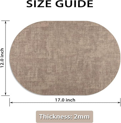 Placemats Set of 6 Non Slip, Heat Resistant Oval Faux Leather Place mats Double Layer, Waterproof Table Mats Easy to Clean for Kitchen Dining Room Coffee Office Table, Apricot