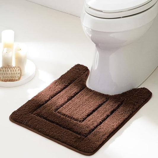 GRANNY SAYS Bathroom Toilet Rugs U Shaped, Bath Mats for Bathroom, Bath Rugs Non Slip Washable, Absorbent Microfiber Toilet Mat, Soft Plush Shaggy, 20" x 24", Brown