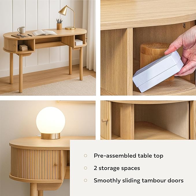 WERMO 51'' Small Wood Writing Desk and Makeup Vanity Desk with Storage and Sliding Doors - Narrow Computer and Work Table for Home Office, Modern Vanity, Oak Dressing Table for Bedroom (Oak)