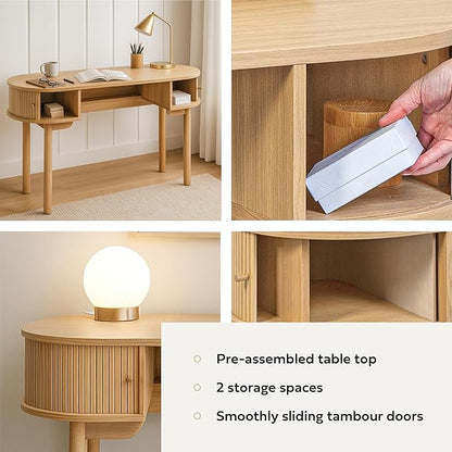 WERMO 51'' Small Wood Writing Desk and Makeup Vanity Desk with Storage and Sliding Doors - Narrow Computer and Work Table for Home Office, Modern Vanity, Oak Dressing Table for Bedroom (Oak)