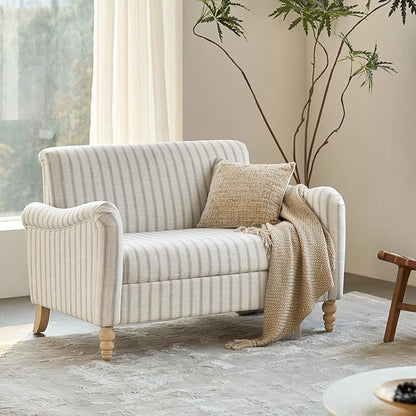 EcoHarbor Living 50.5" Mid-Century Modern Couch, Upholstered Sofa with Armrests, Stripe Mini Couches for Small Space, Living Room, Bedroom, Office, Apartment, Stripe