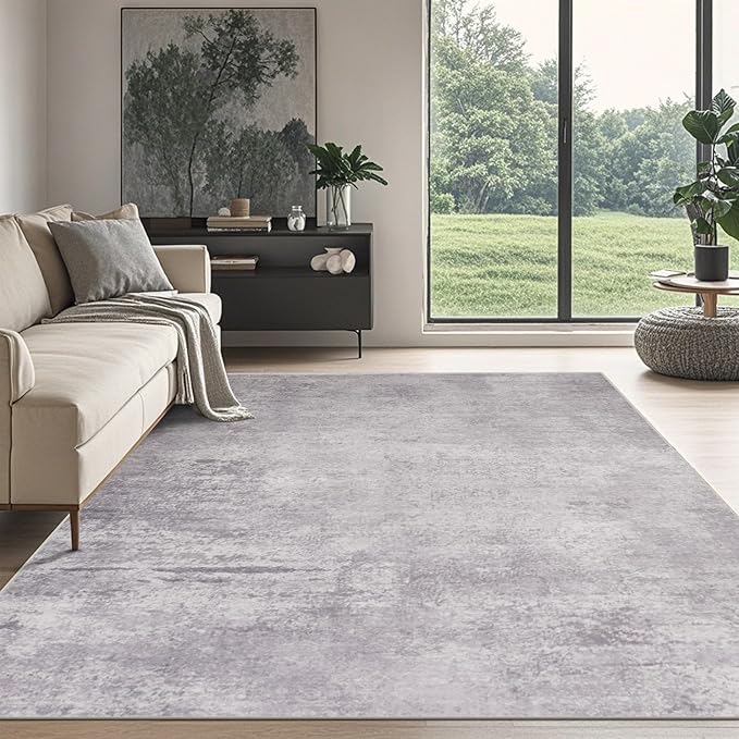 Washable Rugs 8x10 Area Rugs for Living Room,Modern Abstract Rugs for Bedroom,Large Carpets,Ultra Soft Faux Wool Retro Dining Room Rug,Non Slip&Non-Shedding Low Pile Print Rug- Grey