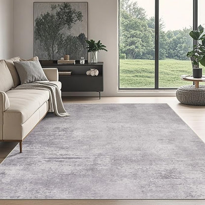 Washable Rugs 8x10 Area Rugs for Living Room,Modern Abstract Rugs for Bedroom,Large Carpets,Ultra Soft Faux Wool Retro Dining Room Rug,Non Slip&Non-Shedding Low Pile Print Rug- Grey