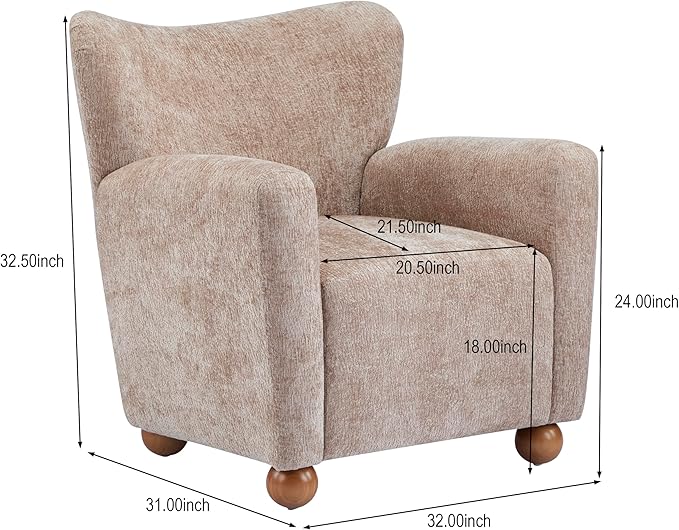 Christopher Knight Home Lindy Wingback Accent Chair, Upholstered Armchair with Rounded Wooden Legs, Curved Backrest Single Sofa, Soft Cushion Seating, Comfy Lounge Chair for Living Room, Beige Brown