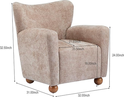 Christopher Knight Home Lindy Wingback Accent Chair, Upholstered Armchair with Rounded Wooden Legs, Curved Backrest Single Sofa, Soft Cushion Seating, Comfy Lounge Chair for Living Room, Beige Brown