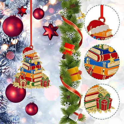 Book Ornaments 2025 for Holiday Party Decor, Metal Ornament for Home, Xmas Gift Cute Tree Decorations