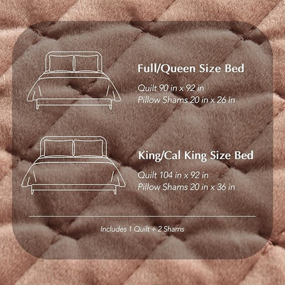 EVERGRACE Luxury Velvet Quilt Set Queen Size 3 Piece, Soft Cross-Stitch Velvet Comforter Set with Pillow Shams, Lightweight Coverlet Bedspread Bedding Set for All Seasons, Terracotta Clay