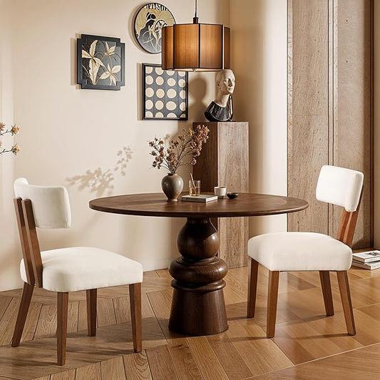 MOJAY Dining Chairs Set of 2, Mid Century Modern Kitchen Chairs Farmhouse Linen Fabric Side Chairs with Curved Backrest for Kitchen, Dining Room, Restaurant, or Patio, Off-White