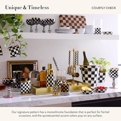 MACKENZIE-CHILDS 3260 Ice Bucket, Decorative Stainless-Steel Bucket and Ice-Cube Bin, Black-and-White Courtly Check Gold