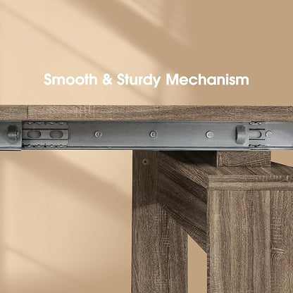 20''- 118.5'' Extendable Dining Room Table, Expandable Dining Table, Modern Large Table, for 2-12 Person, Barnwood Brown