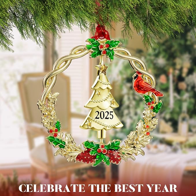 Christmas Tree Ornament Metal Silver Hanging Rotatable Design Charm Holiday Decorative Pendant Gift Keepsake (Golden, 2025)