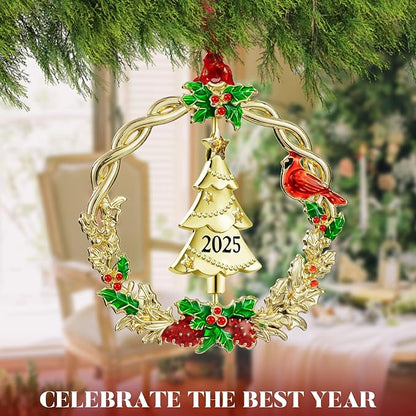 Christmas Tree Ornament Metal Silver Hanging Rotatable Design Charm Holiday Decorative Pendant Gift Keepsake (Golden, 2025)