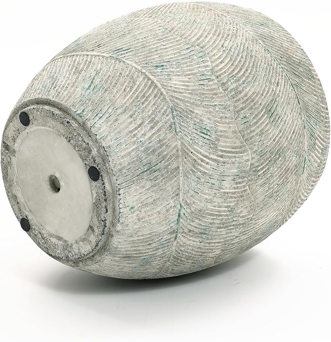 LuxenHome 15" Dia Round Planter for Porch Patio Garden, Rustic Weathered Cement Pot Planter, Large Outdoor Indoor Plant Pot with Drainage Hole, Decorative Pot for Tall Plants Flowers