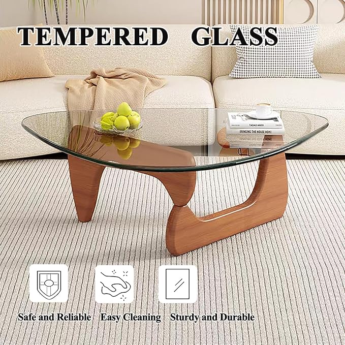 Modern Glass Coffee Table for Living Room, Small mid Century Coffee Table, Stylish Coffee Tables, Suitable for Bedroom Living Room Reception Office Tables（Walnut/Transparent，Medium）