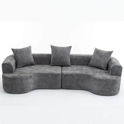 106" Chenille Curved Sectional Sofa with 3 Pillows, No Assembly Required, Comfy Boneless Loveseat Sectional Couches with Deep Seat, Half Moon Couch for Living Room/Apartment (Gray)