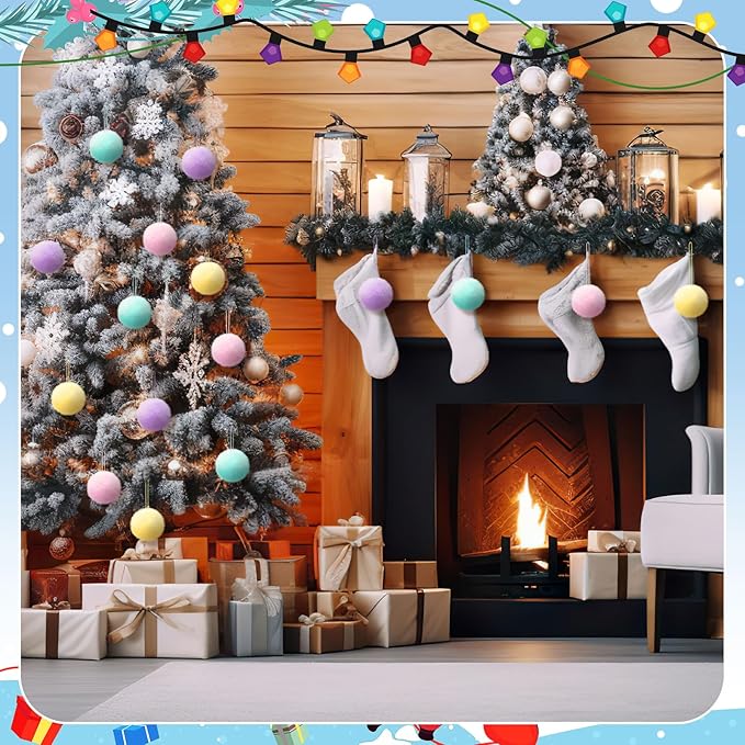 Gejoy 12 Pcs Pastel Furry Christmas Ball Ornaments for Xmas Tree Colorful Christmas Hanging Decorations Soft Faux Fur Pom Pom Ball Ornaments for Party Supplies Fireplace Mantel Home Wall Decor