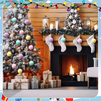 Gejoy 12 Pcs Pastel Furry Christmas Ball Ornaments for Xmas Tree Colorful Christmas Hanging Decorations Soft Faux Fur Pom Pom Ball Ornaments for Party Supplies Fireplace Mantel Home Wall Decor