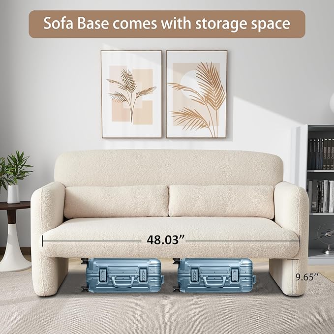 59.06'' Loveseat Sofa, 2 Seater Sherpa Fabric Love Seat Couch, Comfy Upholstered Modern Leisure Loveseat Couches with 2 Waist Pillow for Bedroom, Office, Living Room