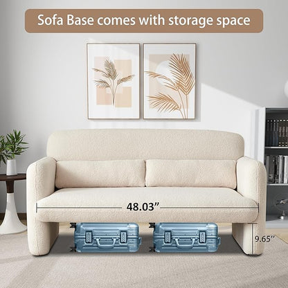 59.06'' Loveseat Sofa, 2 Seater Sherpa Fabric Love Seat Couch, Comfy Upholstered Modern Leisure Loveseat Couches with 2 Waist Pillow for Bedroom, Office, Living Room