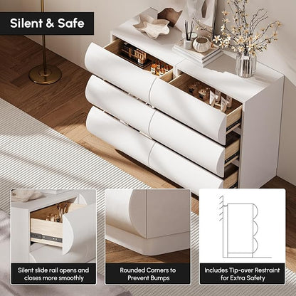 homary Modern 6 Drawers Dresser, 39.4" Wide Faux Leather Chest of Drawers with Modern Design, Storage Dressers Organizer for Bedroom Living Room Hallway, White