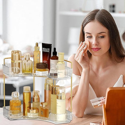 Corner Bathroom Counter Organizer Bathroom Countertop Shelf Makeup Organizer for Vanity Perfume Corner Storage (2 Tiers, White)