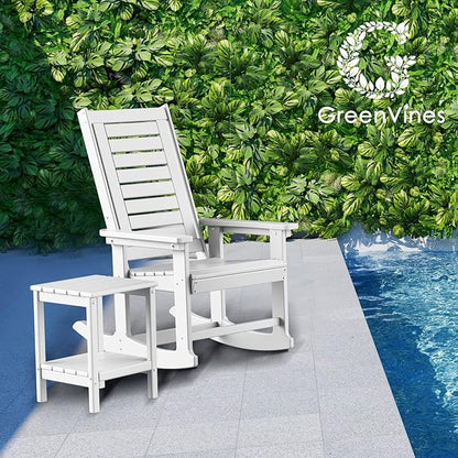 GREENVINES Outdoor Rocking Chairs | Set of 2 | Porch Rocker | HDPE Plastic | White | Oversized Rockers | High Back | Big & Tall | Ladder Back | for Patio Outside Backyard Balcony Garden