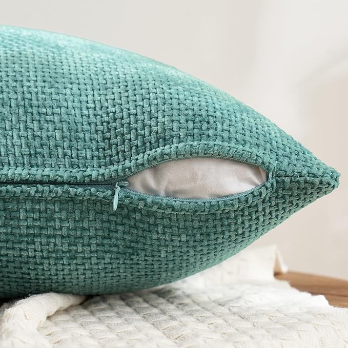 MIULEE Pack of 4  Throw Pillow Covers 20x20 Inch Neutral Orange/Teal Soft Decorative Chenille Pillow Covers Farmhouse Accent Cushion Covers for Boho Home Decor Spring Bedroom Living Room