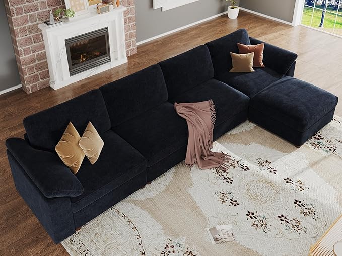 EASE MOOSE Oversized Sectional Couch, FSC Certified Extra Large L Shape Sectional Couch, Comfty Wide Deep Modular Sofa with Ottoman, Dark Blue Modular Sofa