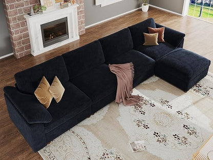 EASE MOOSE Oversized Sectional Couch, FSC Certified Extra Large L Shape Sectional Couch, Comfty Wide Deep Modular Sofa with Ottoman, Dark Blue Modular Sofa