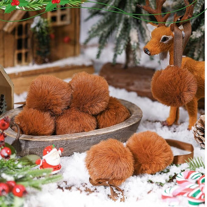 Gejoy 12 Pcs Brown Furry Christmas Ball Ornaments for Xmas Tree Brown Christmas Hanging Decorations Soft Faux Fur Pom Pom Ball Ornaments for Home Party Supplies Fireplace Mantel Wall Decor