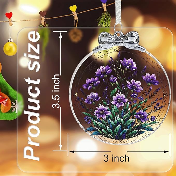 Bauhinia & Violets Stained Glass Ornament - Hanging Ornaments for Christmas Tree, Christmas Ornaments Xmas Decorations, Holiday Keepsake Present Exchange Ideas